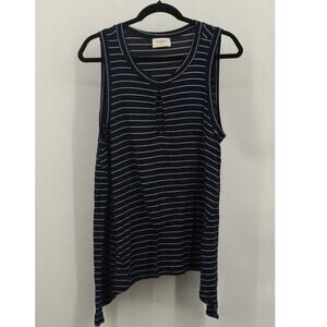 Everly Women's Pullover Striped Keyhole Tank Top Sleeveless Size L Navy/white